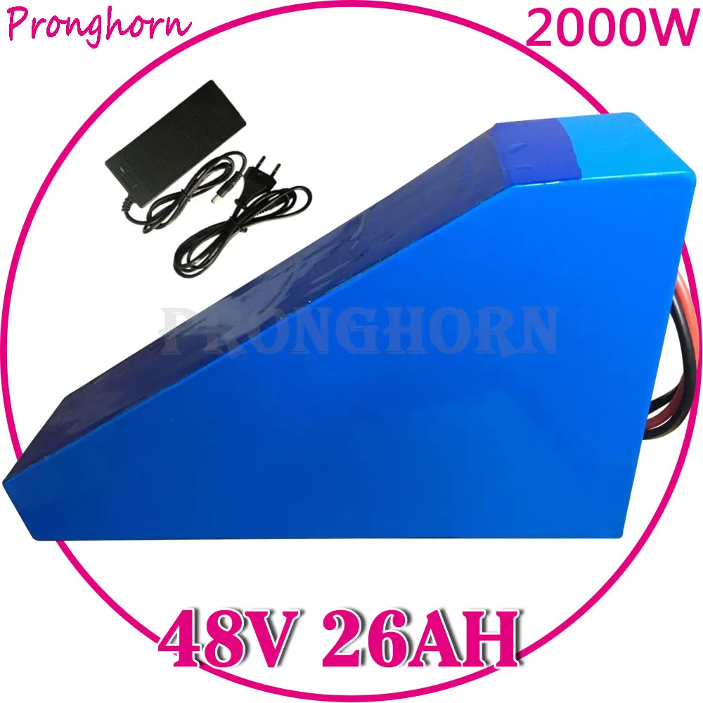 48V 2000W треугольная батарея 48V 25AH литиевая батарея 48V 26AH батарея для электрического велосипеда с 50A BMS+ 54,6 V зарядное устройство+ сумка