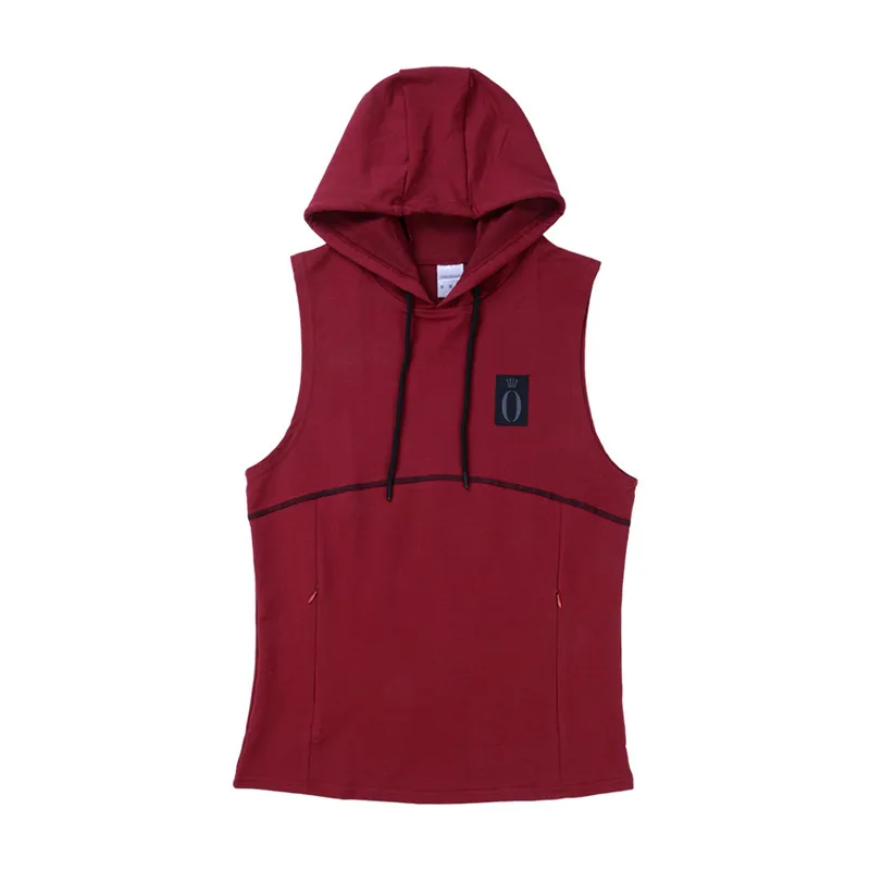 Красный Sleeveless Men's Hoodies Tank Tops Summer Mens Gym Bodybuilding Singlet Hoodie Sleeveless Muscle Tank Top Sweatshirt Vest - Цвет: Красный