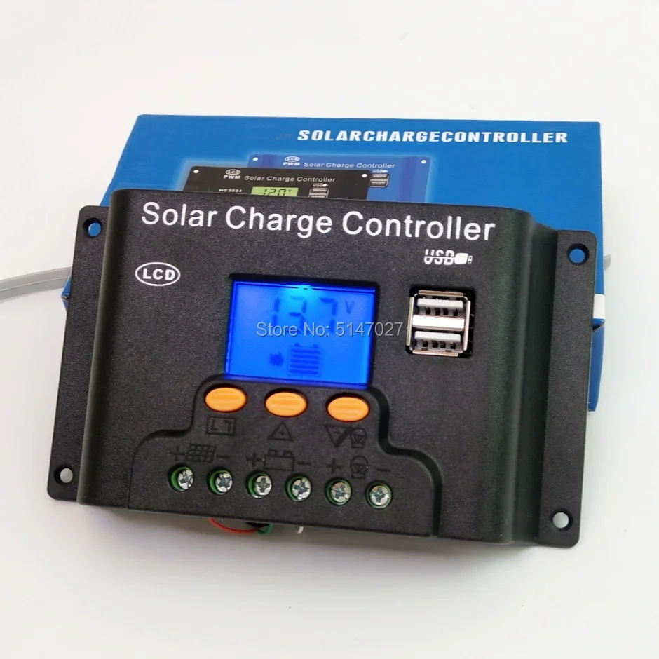 Задняя подсветка 10A/20A/30A 12V 24V Авто за максимальной точкой мощности, Солнечный контроллер заряда ШИМ-контроллеры ЖК-дисплей Dual USB 5V Выход солнечная батарея для телефона регулятор
