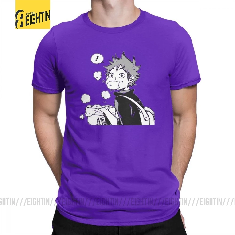 Футболки Haikyuu Хината едят сенпай свиные булочки большой размер короткий рукав комиксы футболки Одежда мужская хлопок футболка большой - Цвет: Фиолетовый