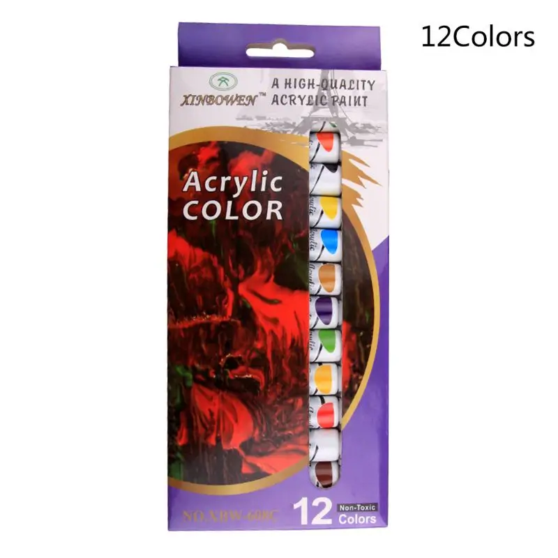 

12 ML 12 Colors Professional Acrylic Paints Set Hand Painted Wall Painting Textile Paint Brightly Colored Pigment Art Supplies