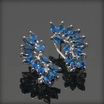 

Blue Cubic Zirconia 925 Sterling Silver Clip Huggie Earrings For Women Sterling Sliver Jewelry Free Gift Box