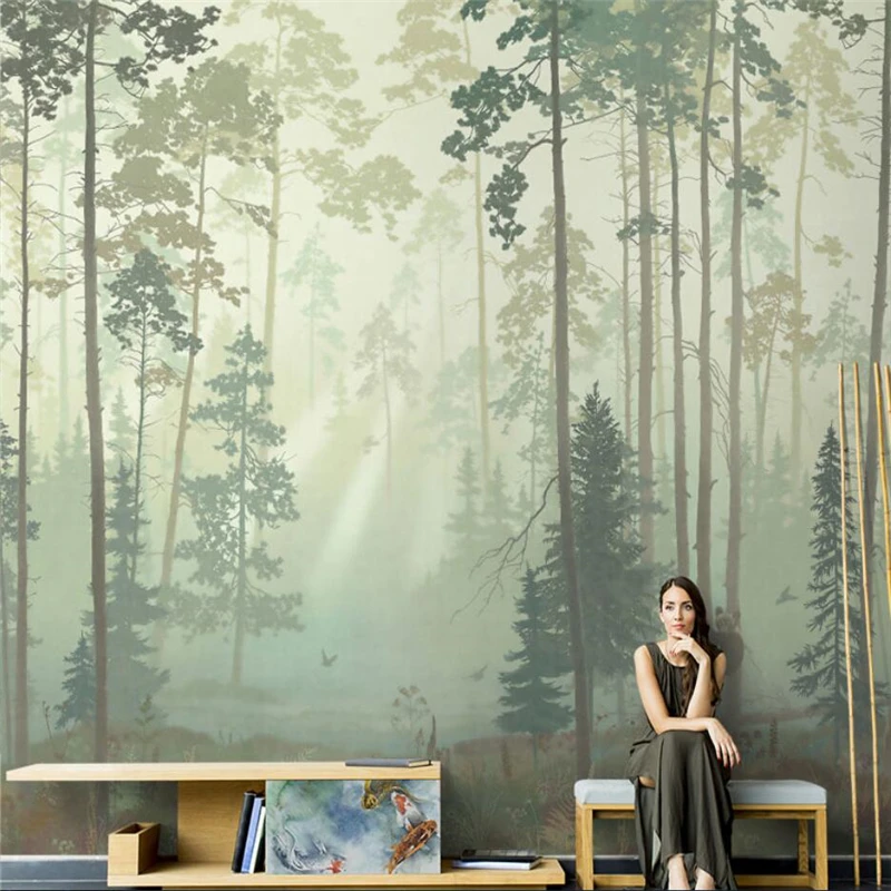 Beibehangカスタム北欧モダン壁紙ミニマ風景森写真壁画壁紙リビングルームのテレビの背景 壁紙 Aliexpress