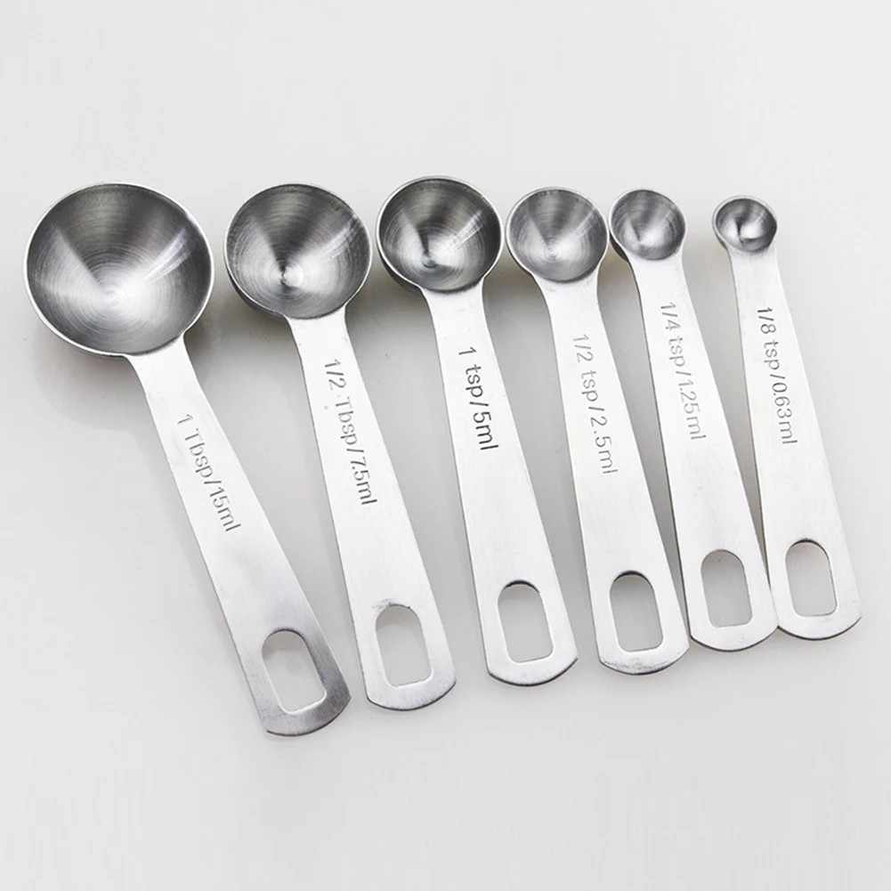 6pcs/set Kitchen Supplies Food Volume Measuring Spoon Bakery Tool Lightweight Stainless Steel With Scale Mixing Spoon Cooking