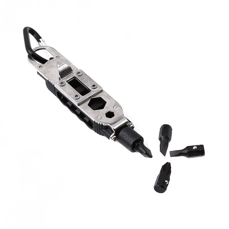 

Screwdriver Plier Opener Keychain Survival Gear With LED Light Multi-Tool Adjustable Travel Outdoor Tools Wrench