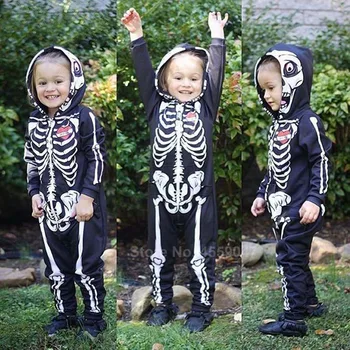 Halloween Skeleton Cosplay Costumes for Newborn Baby Hooded Romper Jumpsuit Novelty Scary Skull 3D Print Boys Gothic Bodysuit 1