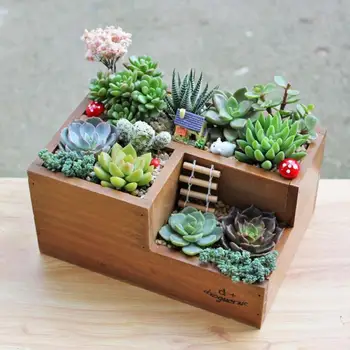 

Vintage Succulent planter Wooden Boxes Garden Flower Plant Pot Table Flower Pot Home Office Gardening Decor