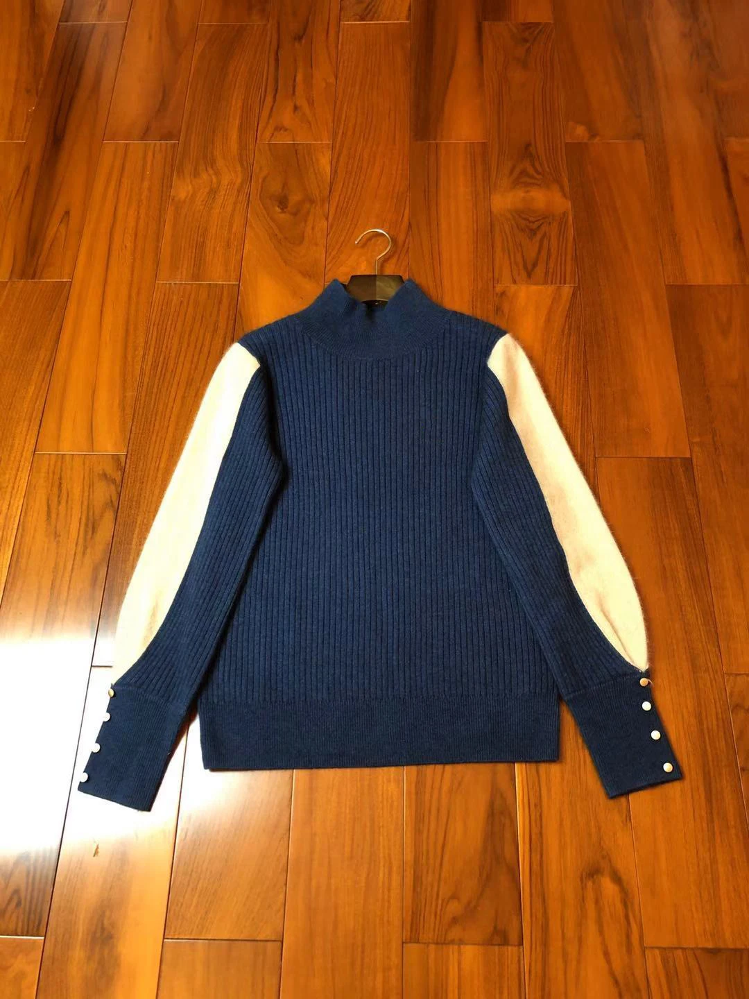 New Ladies Fashion Long Sleeve Sexy Casual Cashmere Wool Contrast Color Cuff Sleeve Warm Pullover 1212