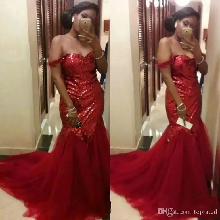 Африканские платья русалки с блестками для выпускного вечера vestidos de gala вечерние платья с открытыми плечами красные вечерние платья для особых случаев