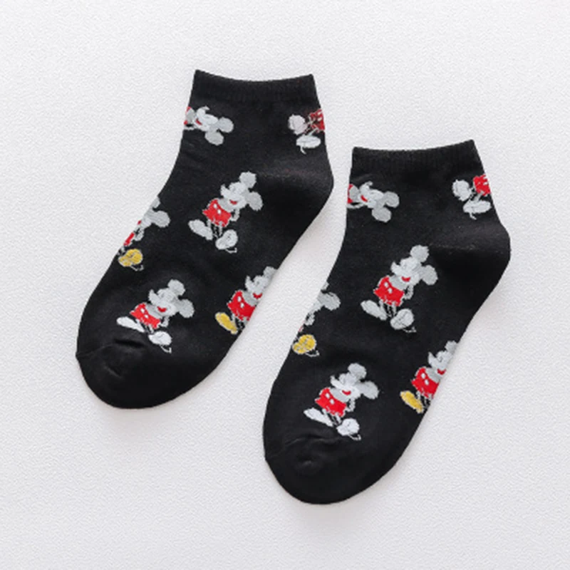 Disney Minnie Mickey Cartoon socks women Cotton Socks Women Pink Cute Cat Ankle Socks Short Socks Casual Gril Socks EUR 35-42 - Цвет: Черный
