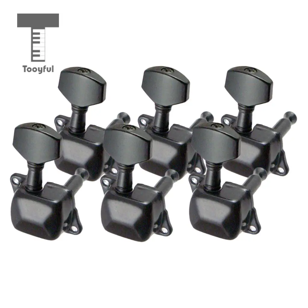 Tooyful 6 Pieces Semiclosed Iron Tuning Pegs Tuners Machine Heads 6R for Electric Guitar Parts Black	