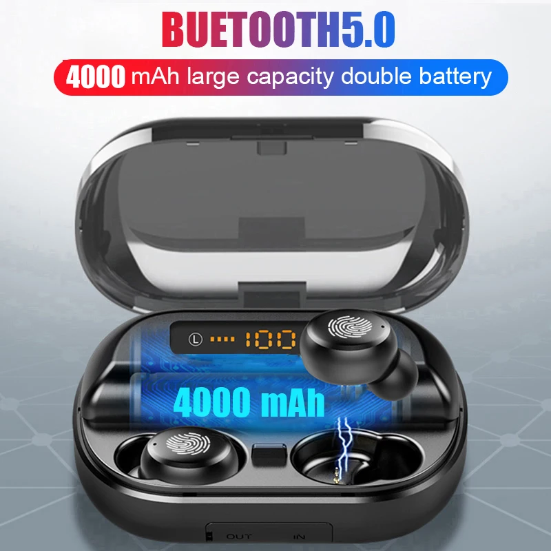 A TWS 5,0 Bluetooth 9D стерео наушники беспроводные наушники сенсорное управление IPX7 водонепроницаемые наушники 4000 мАч Внешний аккумулятор держатель телефона - Color: A