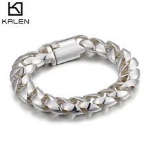 210*15 мм кубинские звенья цепи браслет для мужчин 925 пробы Серебряный Роскошный Браслет