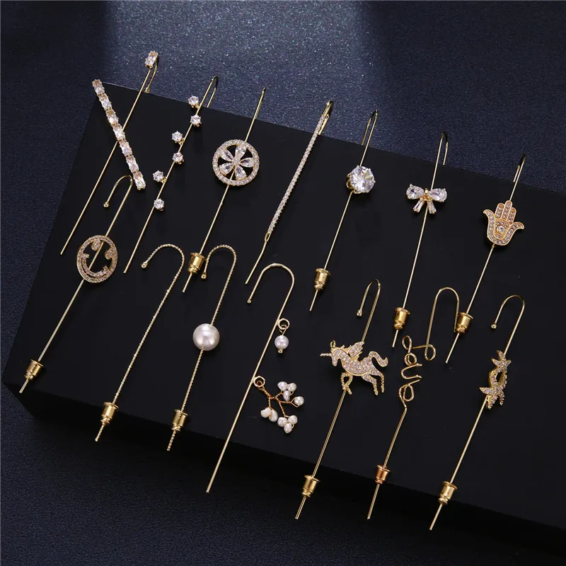 Long Earrings Golden Earrings KSRA Bohemian Gold Color Earrings For Women Ear Wrap Crawler Hook Earring Zirconia Climber