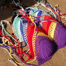 10 цветов связанное крючком бикини, ручная работа Топ для женщин Boho Пуш-Ап Купальник Топ пляжная одежда