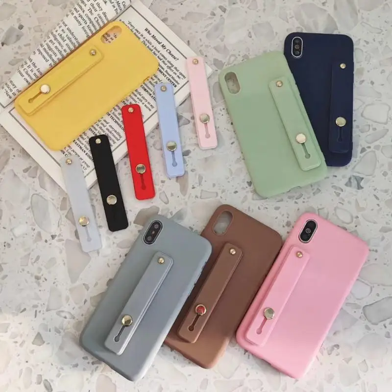 

Candy Color Finger Ring Holder For IPhone Wristband Strap Push Pull Grip Stand Bracket Wholesale Silicon Phone Hand Band Holder
