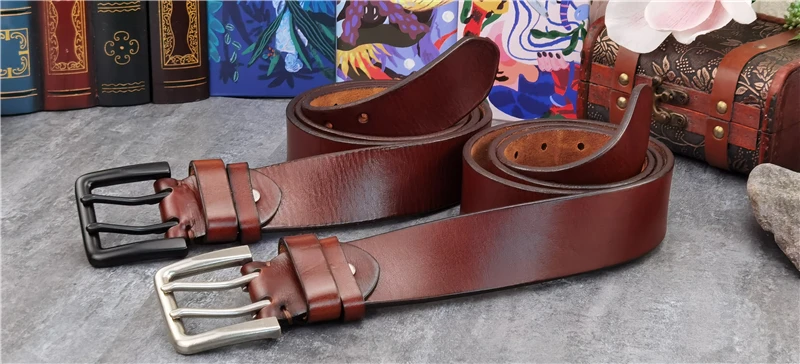 Texwood men's casual and sports wear store, summer beach clothes, men's leather fashion, jewelry, sunglasses Double Pin Vintage Belt Buckle Super Wide 4.2CM Genuine Leather Men Belt Luxury Ceinture Homme Jeans Cinturon Mujer MBT0018