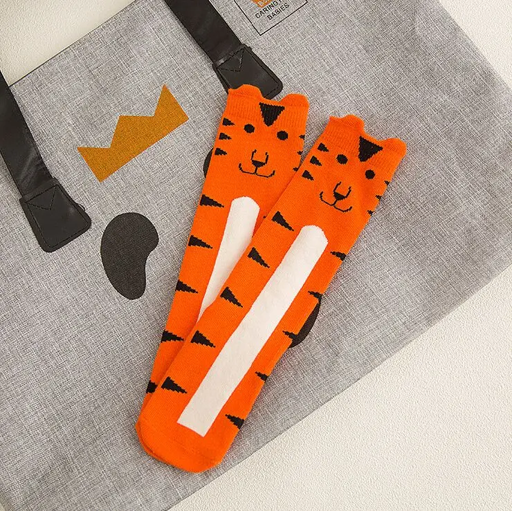 Yellow tiger. Сапоги до колена хлопковые носки детские красивые носки с креативным мультяшным животным Носки для малышей для девочек, детские носки для девочек носки для новорожденных малышей - Цвет: Yellow tiger.