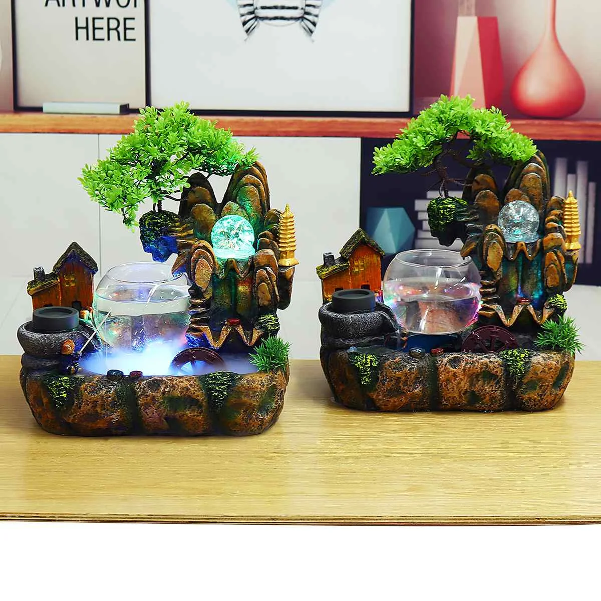 220v Creative Indoor Resin Rockery Waterfall Statue Feng Shui