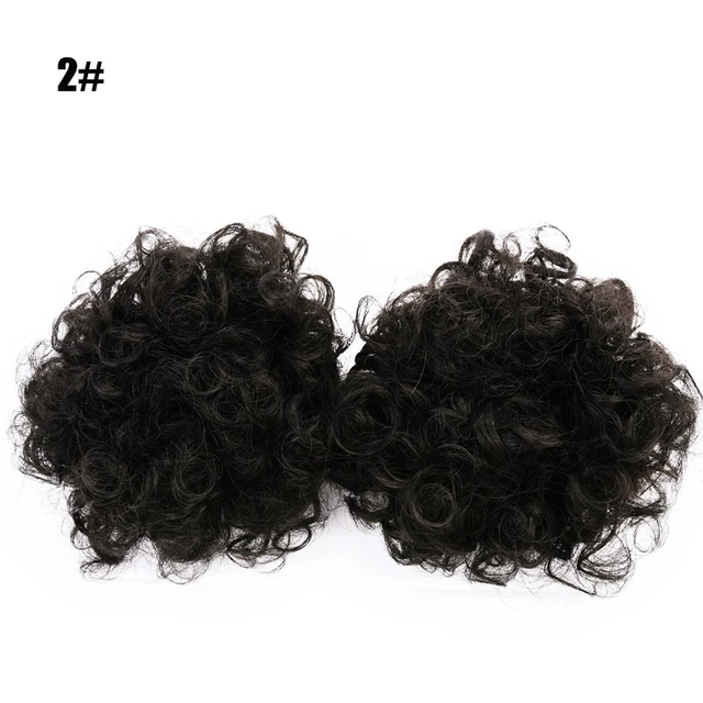 2Pcs Synthetic Afro Kinky Hair Bun Chignon Postiche Cheveux High Temperature Fiber Drawstring Ponytail on Puff Hair Bun For Kids 2