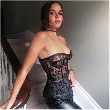 

Women Sexy Lace Sheer Sleeveless Shirts Exotics Tank Ladies Strapless Mesh Tops Women Summer Casual Tops