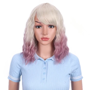 

Bella Short Wig 12" Natural Wave Hair Synthetic Wigs Blue Purple Beige Wig With Bangs Cosplay Lolita Party Daily Wigs for Women