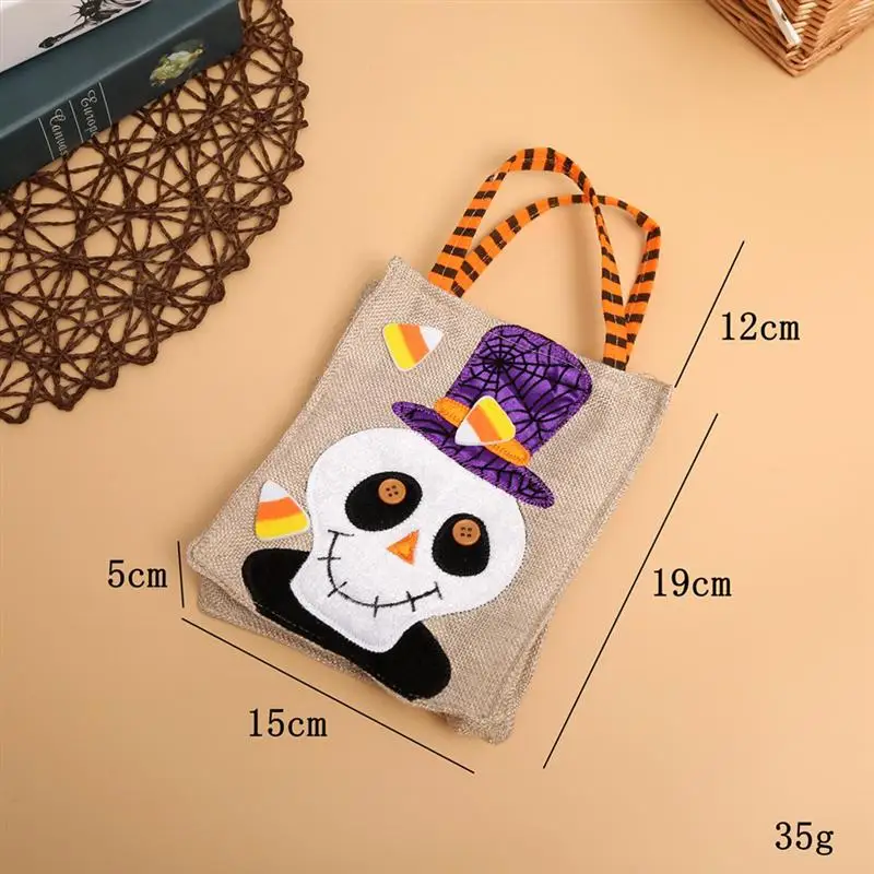 2pcs Candy Bag Linen Skull Pattern Gift Bag Candy Handbag Halloween Party Supplies for Children Kids