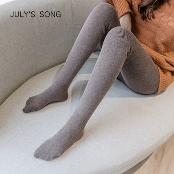 

JULY'S SONG Autumn and Winter Vertical Stripes Thick Women's Imitation Cashmere Plus Velvet Thread Leggings Warm Pants