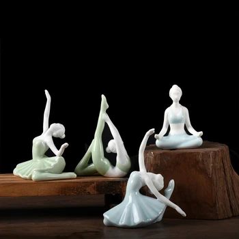 

porcelain tea pet Yoga statue beauty figurine Chinese ornament small size ceramic tea play on table on sales