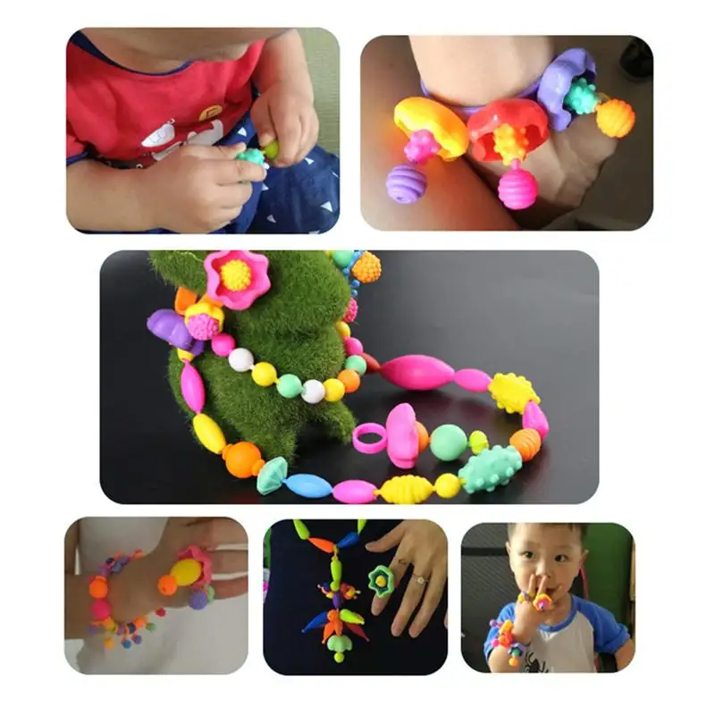 550Pcs Cordless Beads Plastic Durable Reusable Portable DIY Handmade Jewelry Making Bead String Beads for Girls