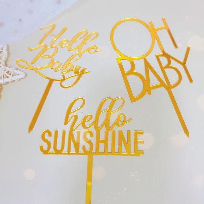 Акриловый Топпер для торта OH Baby золотистый Hello Sunshine детского праздника девочек