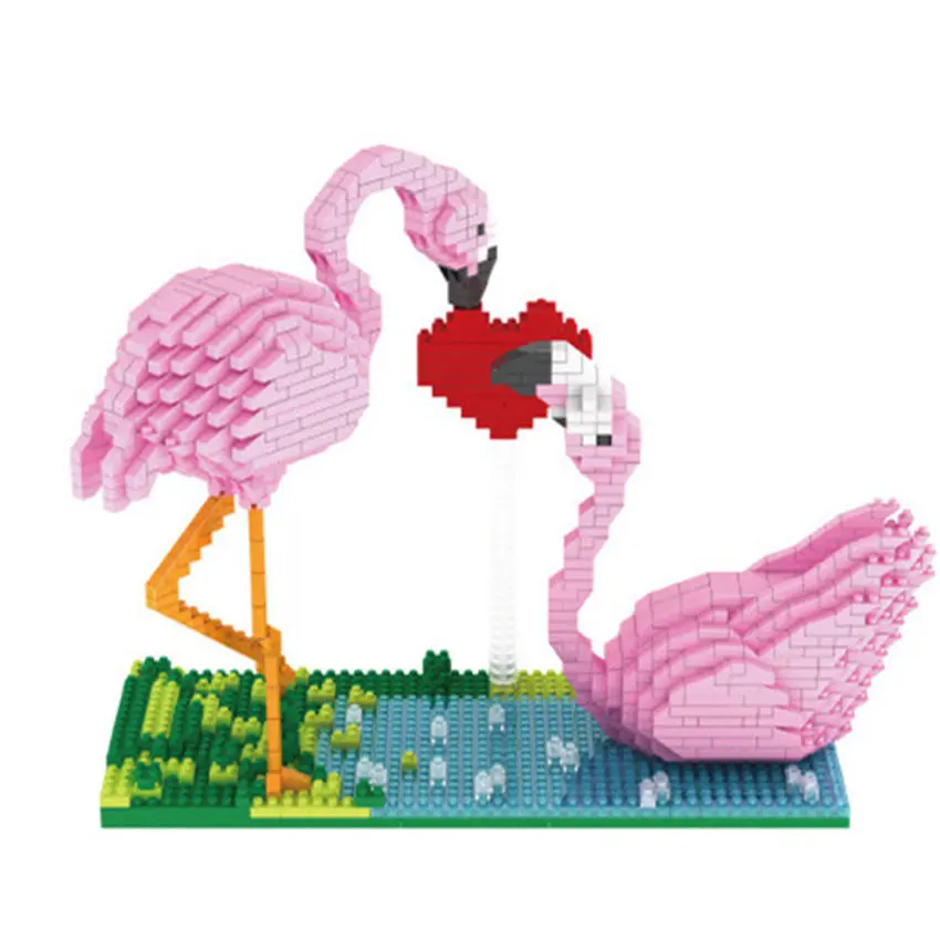 

PZX Mini Brick Balody Lovely Pink Flamingo Couple with Crown Love 3D DIY cartoon Building Block Toy Gift For Children 1500PCS