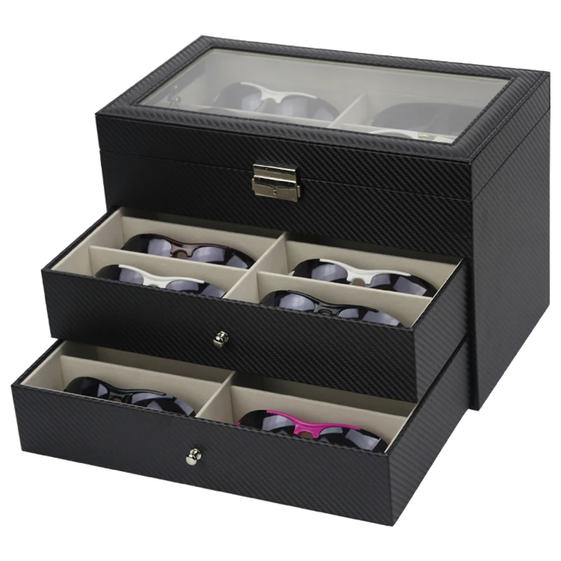 3 Layer 18 Slots Eyeglass Sunglass Storage Box Display Glasses Textured  Pattern