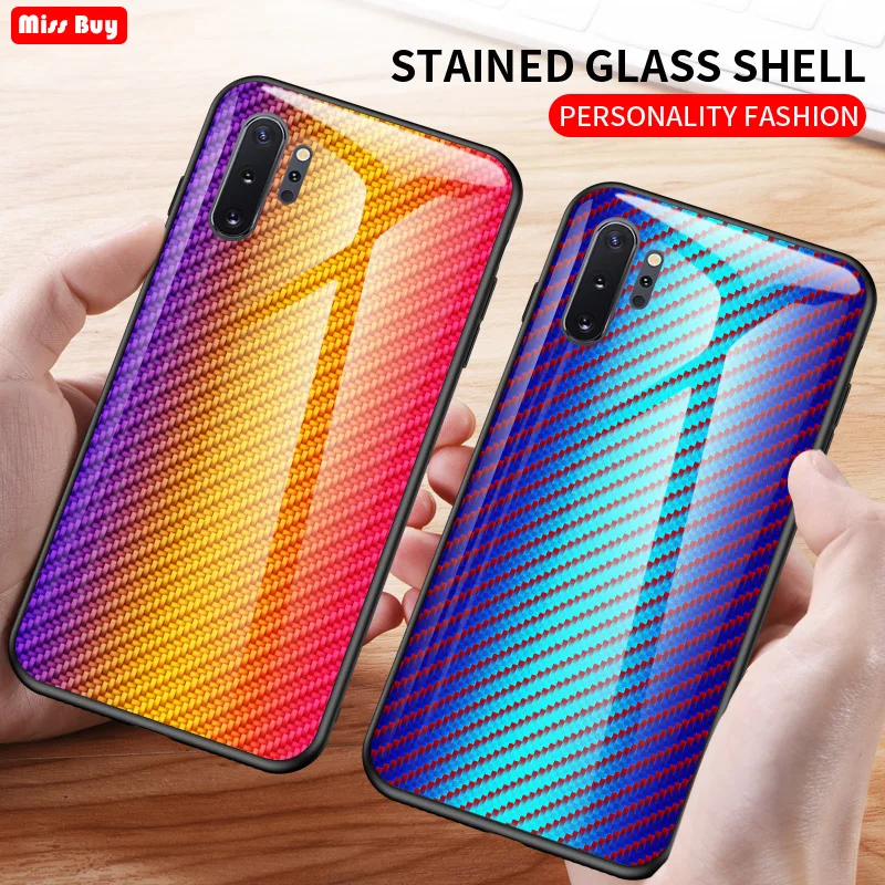 

For Samsung galaxy Note 10 Case Fundas Carbon Fiber Tempered Glass Case For Samsung galaxy Note 10 Plus Coque Note10Plus Cover