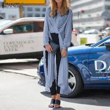 

Women Tops and Blouses ZANZEA Plus Size Office Lady Work Shirt Casual Long Sleeve High Split Hem Blusas Fashion Female Tunic 5XL