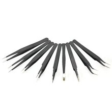 9 шт. антистатические пинцеты набор инструментов прецизионные антистатические черные тонкие наконечники изогнутые прямые из нержавеющей стали немагнитные пинцеты щипцы