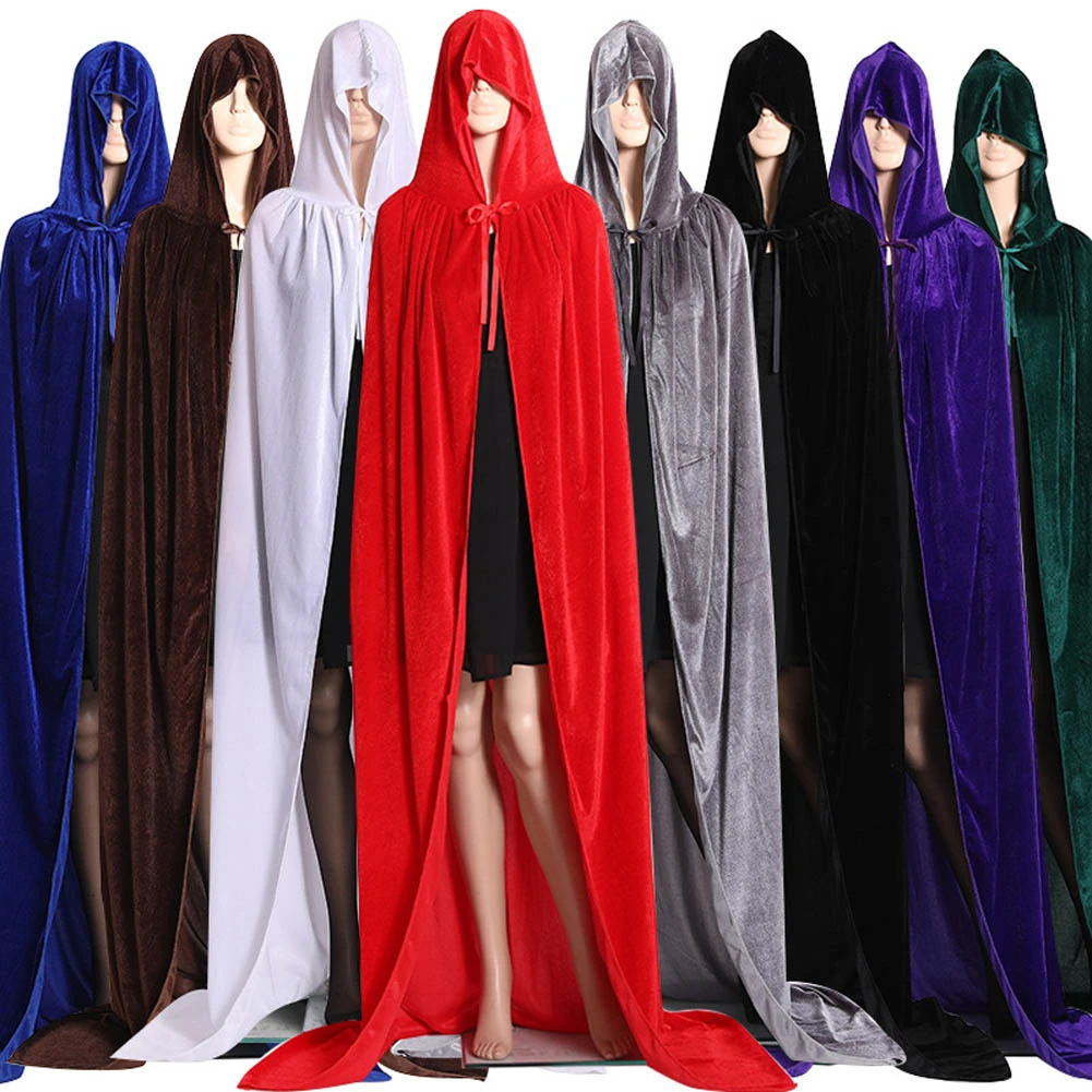 Unisex Hooded Cloak Full Long Stain Velvet Cape with Hood Halloween Cosplay S//M