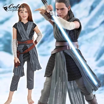 

Color Cosplayer The Force Awakens Star Wars Rey Cosplay Costume For Kids Girl's Purim Carnival Cos Sets Movie Costumes