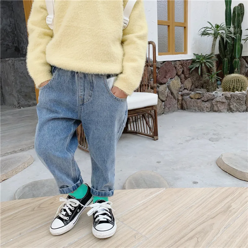 WLG Autumn boys girls jeans kids basic denim blue casual all match jean children trousers