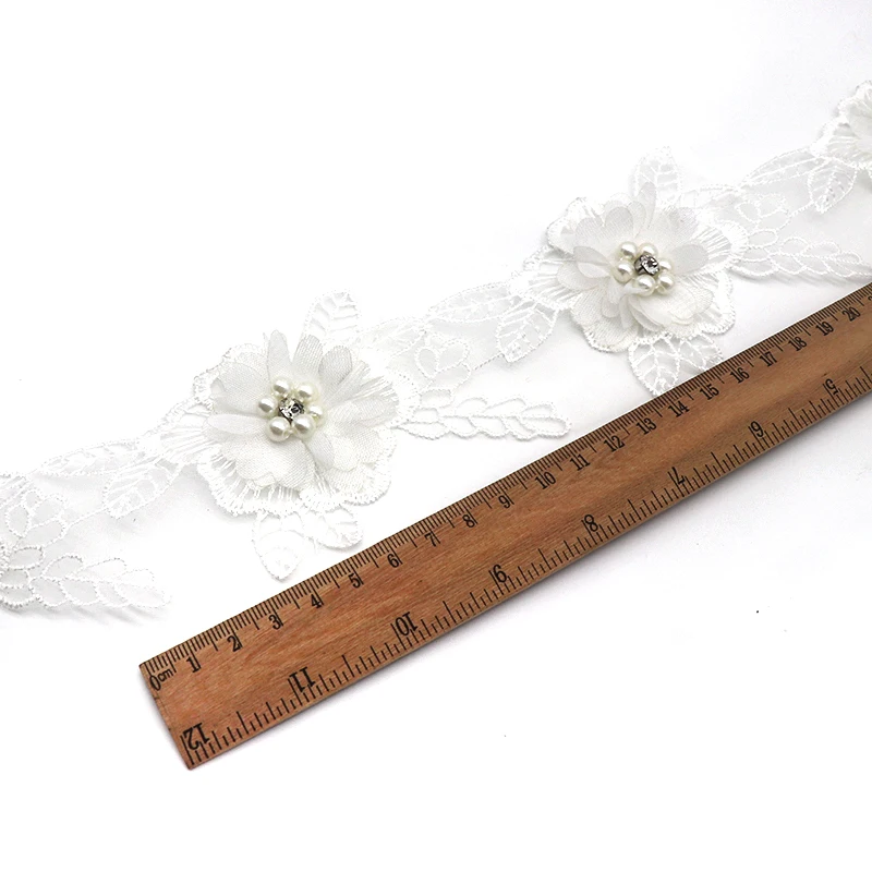 Lace Sewing Supplies Pearl Flower Organza Lace Trim Knitting Wedding Lace Embroidered DIY Patchwork Ribbon