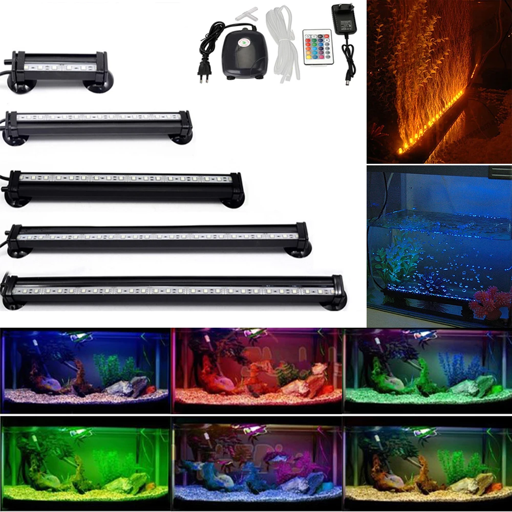 EU Plug Underwater Aquarium Fish Tank Air Bubble Light 5050 RGB LED