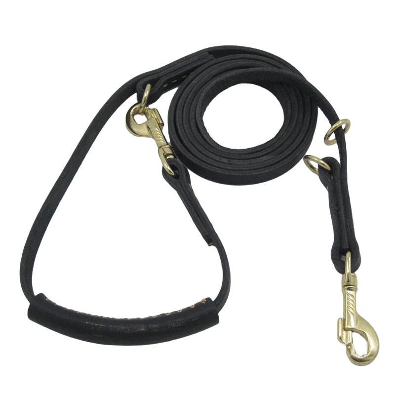 Hands free Two Dog Leash soft Real Leather handle Double Leashes P