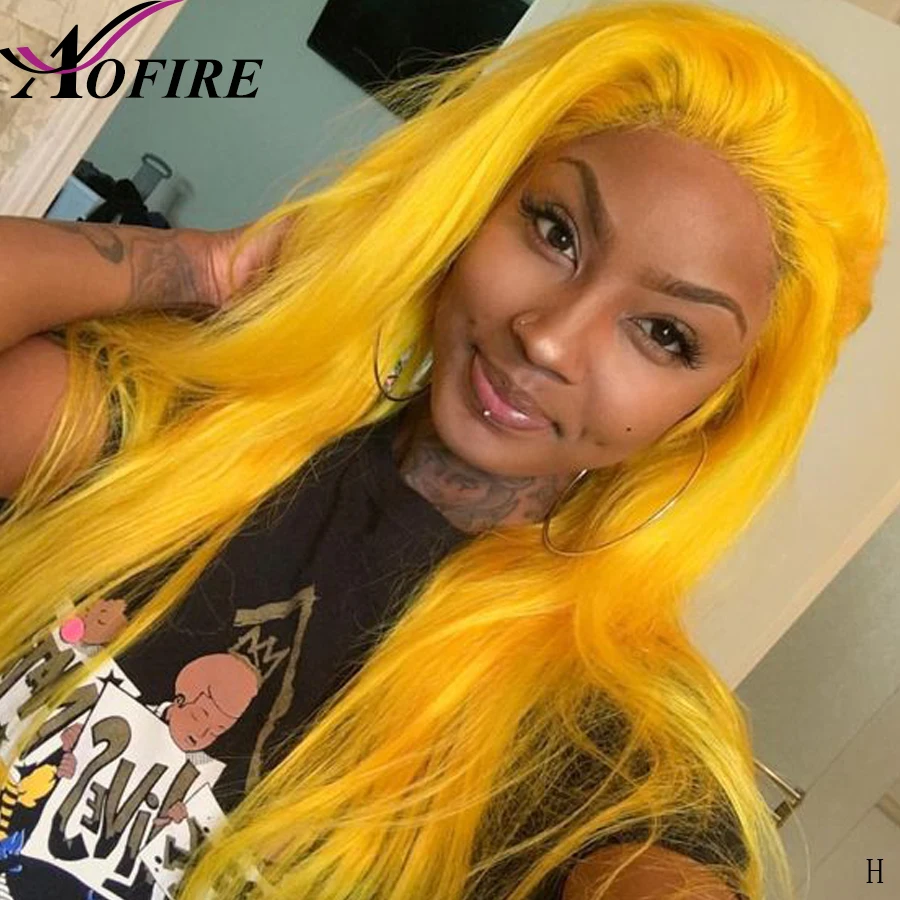 Желтый Цвет парик 13x6 Синтетические волосы на кружеве человеческих волос парики для волос с детскими волосами Реми бразильские прямые волосы 130% плотность для Для женщин