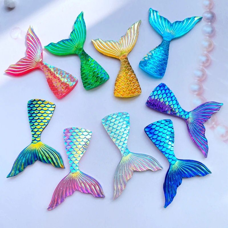 10Pcs Resin Lovely Shiny Fish Tail With Color Plating Flatback Cabochon Scrapbook Kawaii DIY Embellishments Accessories C95 resin crafts resin crafts accessories