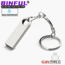 BiNFUL Waterproof usb flash drive 4GB 8GB 16GB 32GB 64GB 128GBpen drive pendrive флешка silver u disk memoria cel usb stick Gift