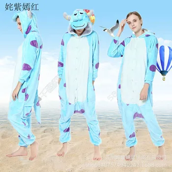 

Flannel Cartoon Animal One-piece Couples Pajamas Sullivan Blue Ox Women's Household Cute Toilet Edition