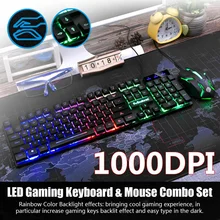 Teclado y ratón retroiluminación arcoíris con cable USB de 1000DPI, conjunto mecánico para PC, portátil, juegos de escritorio, Combo ergonómico elegante