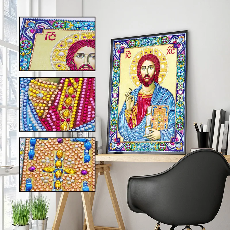 RUBOS 5D DIY Diamond Painting Icons of Savior Jesus Healing Power Diamond Embroidery Mosaic Big Bead Pearls Glass Stone New Sale (3)