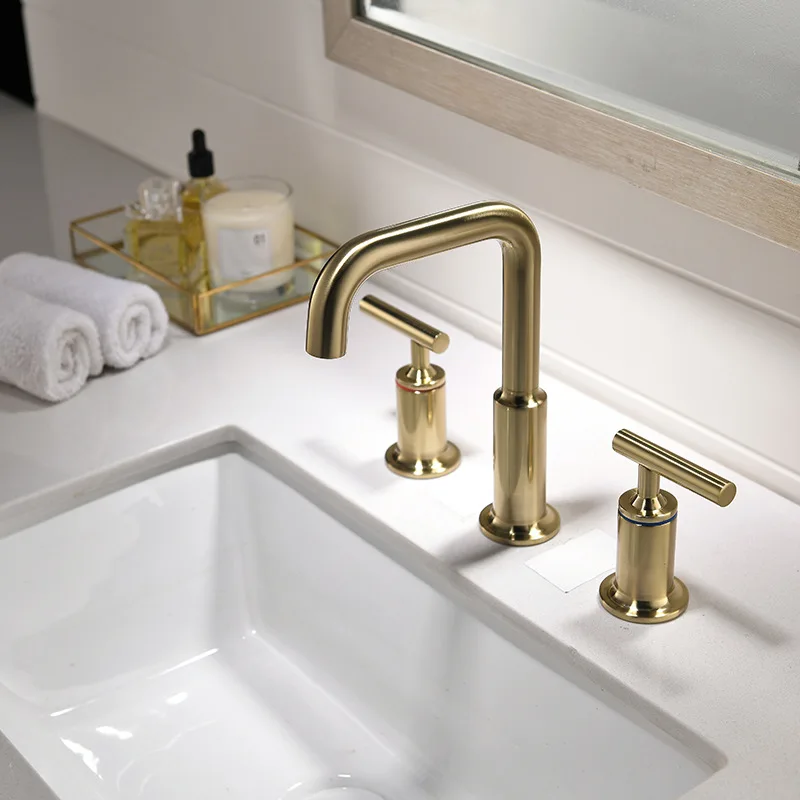 

Benefit Margin Three-piece Bathtub Faucet 3 Paper Set Separation Type Basin Faucet Wire Drawing Gold Black Hot And Cold Water