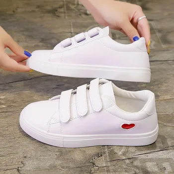 

Women Velcro Sneakers Casual Fashion Comfortable Women Leisure Flat Platform Tide love white shoes For Lady walking Shoes Y14-28